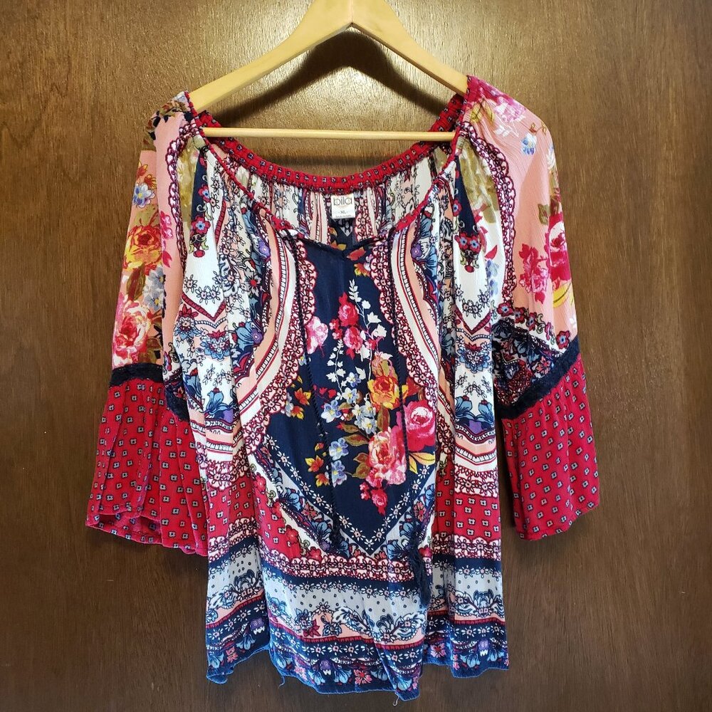 Bila Boho Print Peasant Top